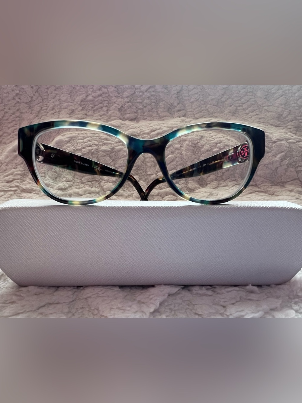 Tory Burch Teal and Cream Tortoiseshell Cat-Eye Glasses